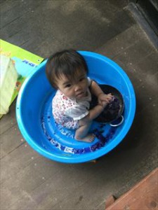 「寒天で感触遊びを楽しみました。何色が好き?」